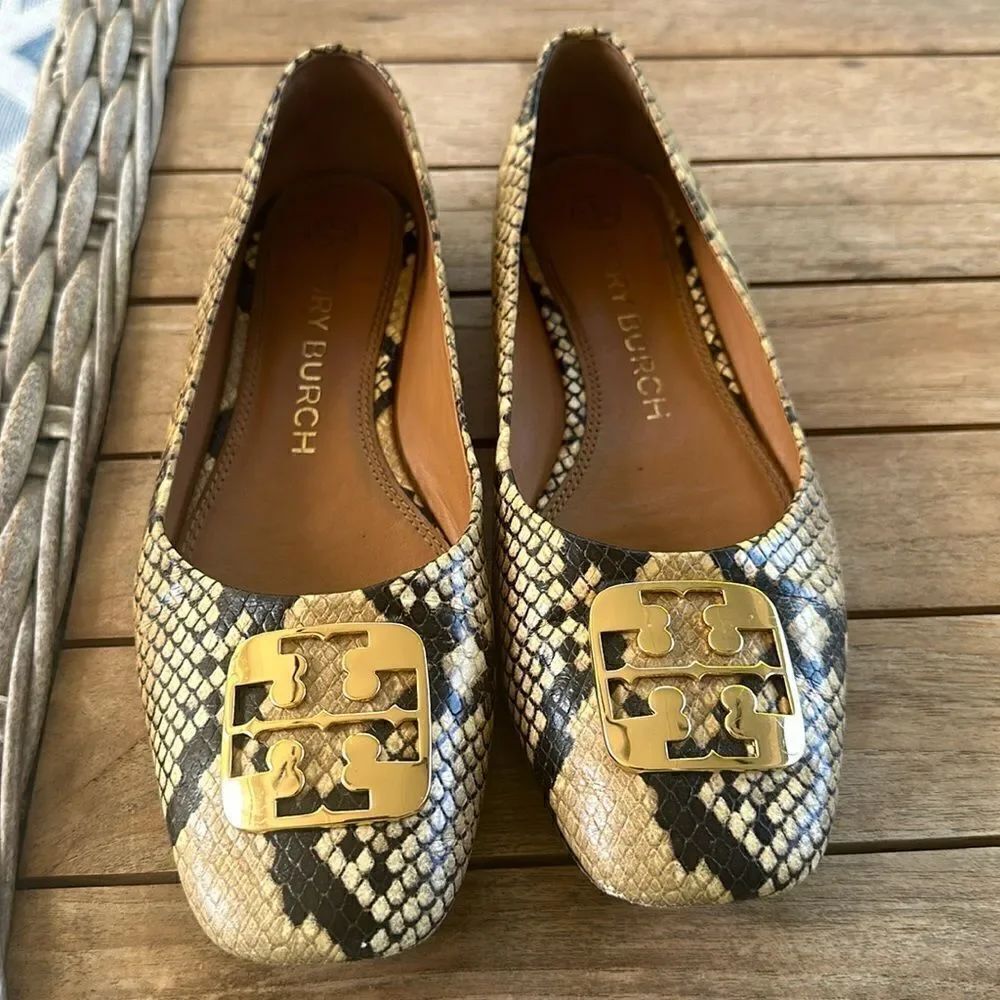 TORY BURCH Georgia Logo Snake Printed Ballet Flat Pale Desert Roccia 8